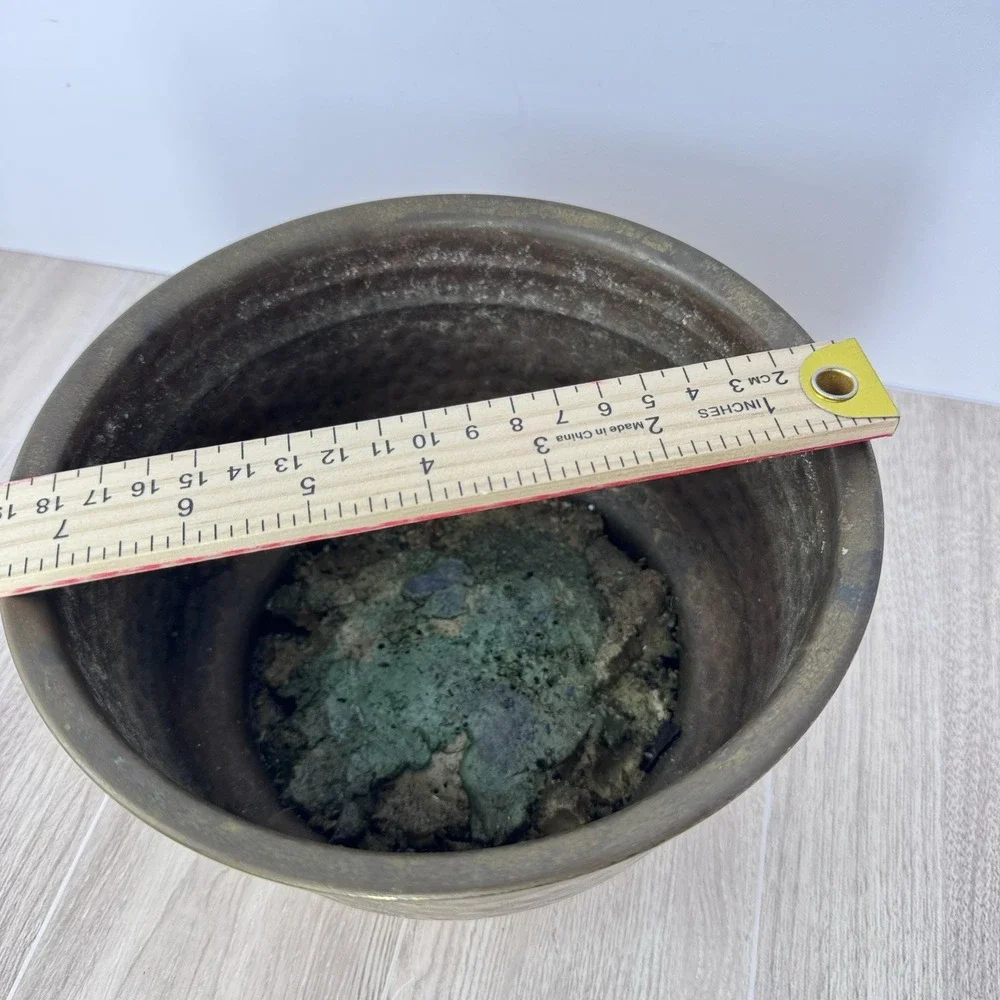 Vintage Hammered Brass‎ Planter Cachepot Bowl MCM Hollywood Regency Decor